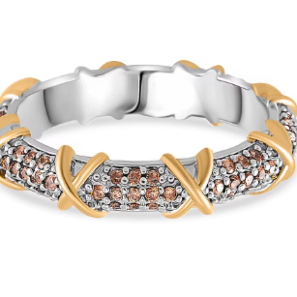 Simulated Champagne Diamond XOXO Ring in Dualtone